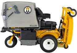 Walker Mower MD21 with deck in service position for easy blade maintenance